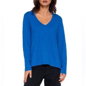 Eileen Fisher Organic Linen/Cotton V-Neck Pullover Size L Royal Blue